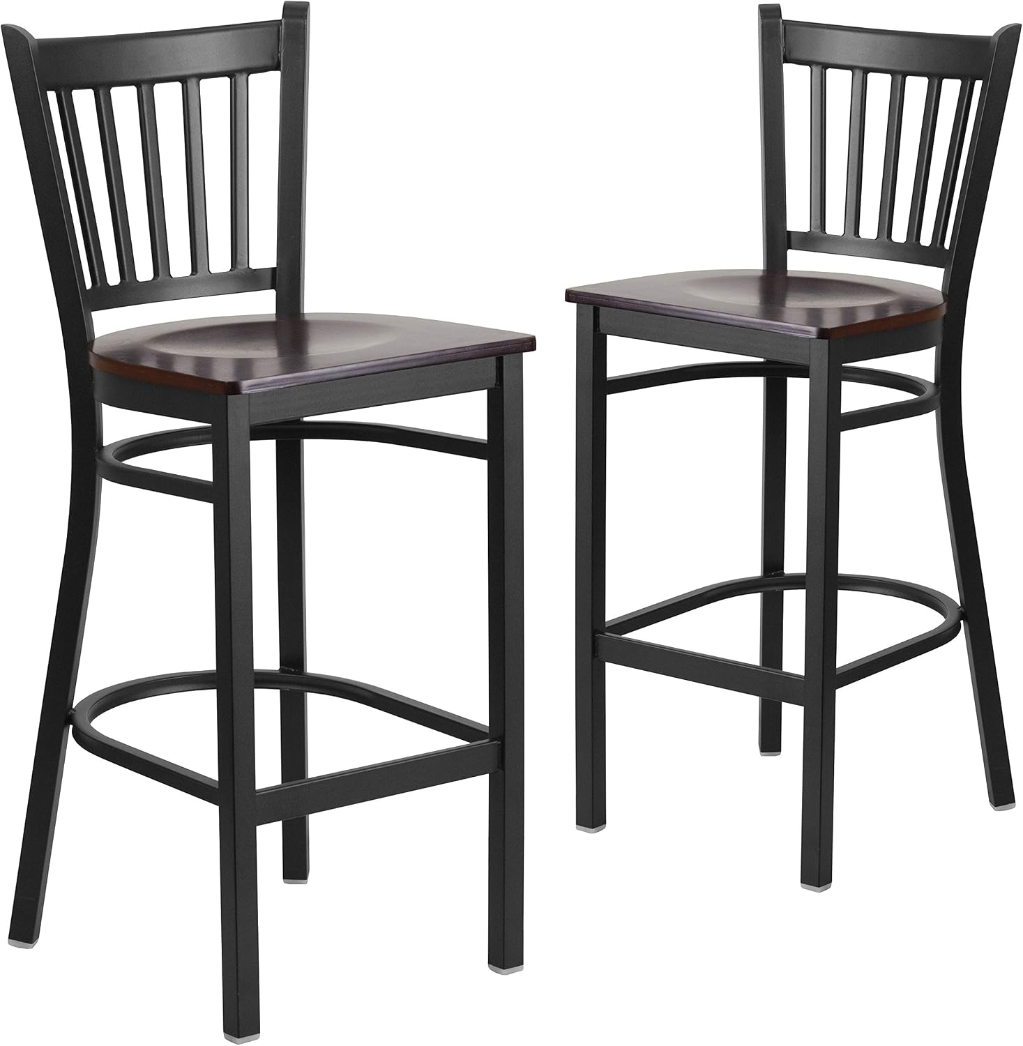 Flash Furniture HERCULES Series Black Vertical Back Metal Restaurant Barstool - Walnut Wood Seat (Pack of 2)