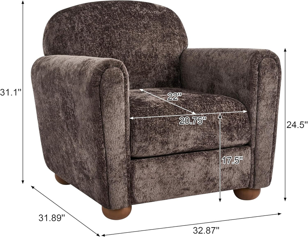 Christopher Knight Home Peysz Modern Accent Chair, Chenille Upholstered Armchair with Rounded Wooden Legs, Comfortable Single Sofa, Soft Cushion Seating, Lounge Chair Indoor, Dark Brown