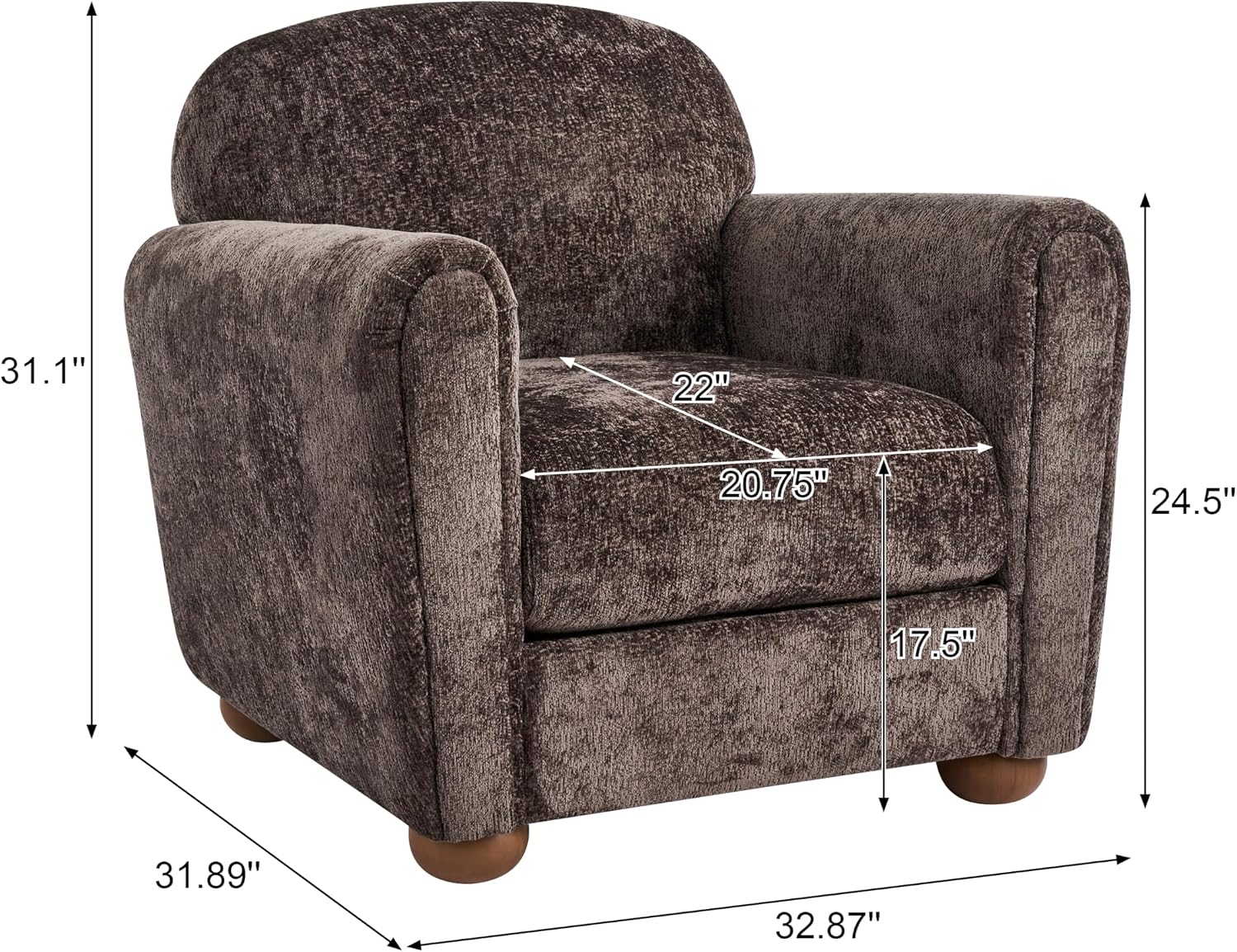 Christopher Knight Home Peysz Modern Accent Chair, Chenille Upholstered Armchair with Rounded Wooden Legs, Comfortable Single Sofa, Soft Cushion Seating, Lounge Chair Indoor, Dark Brown