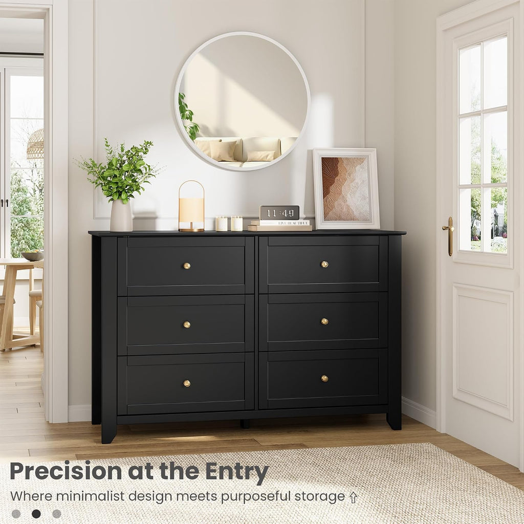 IDEALHOUSE Black 6 Drawer Dresser for Bedroom, Large Dresser with Deep Drawers & Metal Knobs, Modern Wooden Chests of Drawers for Entryway, Hallway
