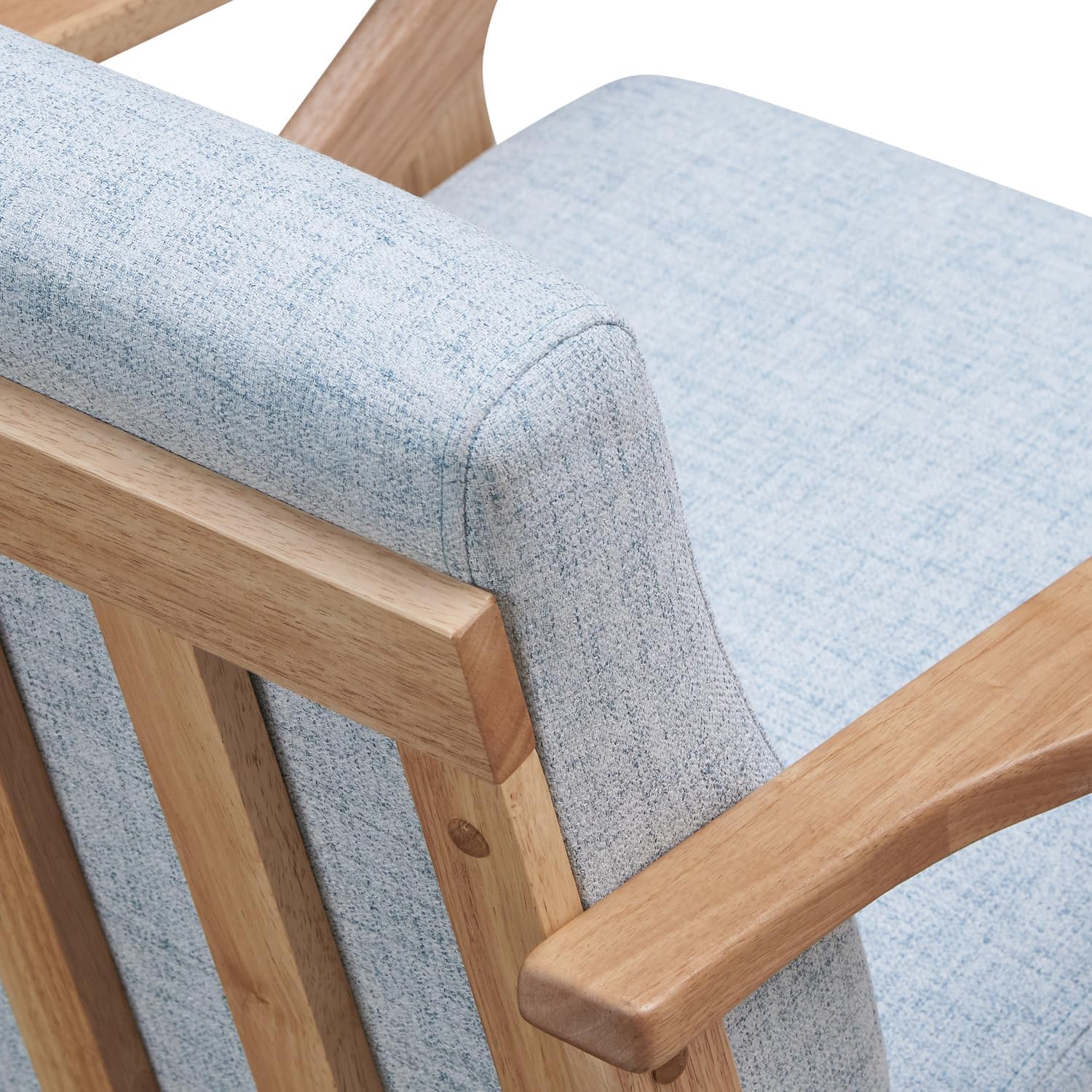Zola Mid Century Modern Accent Chair Arm Chair, Living Room Furniture, Oak/Light Blue