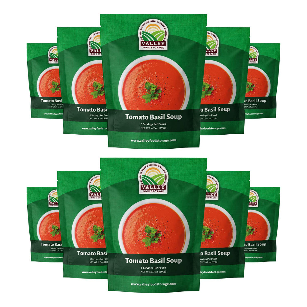 Valley Food Storage Tomato Basil Soup | 10-Bag Bucket, 50 Servings | Premium Emergency Food Supply with 25 Year Shelf Life | Survival Meal Kits, Prepper Food, Camping & Off-Grid Living Supplies | Packaged in USA