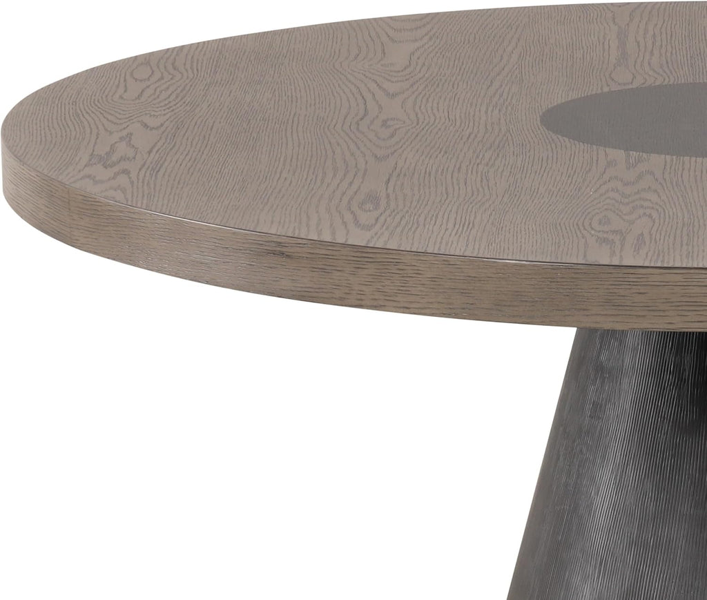 Furniture of America Demi Modern Solid Wood 54-inch Round Dining Table with Cone-Shaped Pedestal Base, Two-Tone Design, Seats up to 4, for Home Kitchen, Living Room, Dinettes, Rustic Oak/Dark Walnut