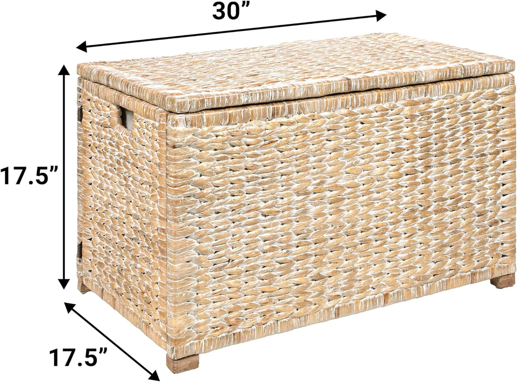 happimess HPM9005C Anada 30' Handwoven Wicker Weave Storage Trunk, White Wash, Collapsible for flat storage, for Office, Dorm Room, Entryway, Bedroom, Dining Room
