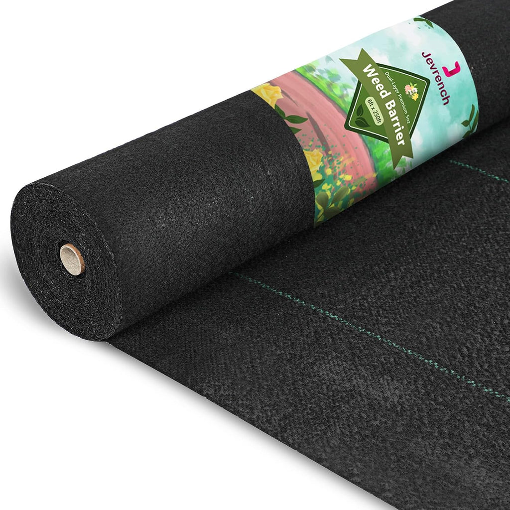 Jevrench 5oz Weed Barrier Landscape Fabric Heavy Duty, 6ft x 250ft Dual-Layer Premium Garden Landscaping Fabric, Ground Cover Weed Control Fabric Outdoor Weed Mat Garden Lawn Fabric