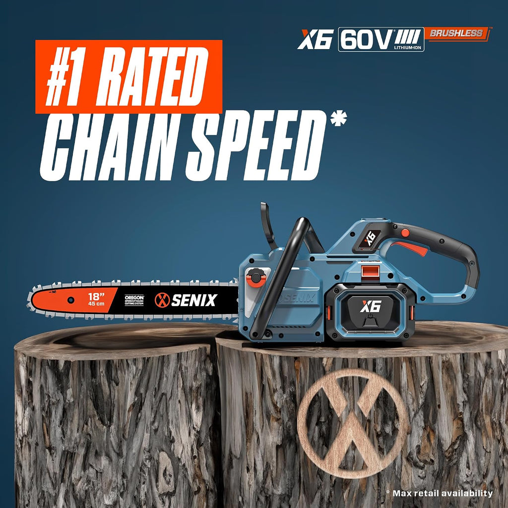 SENIX Chainsaw|60V 18' Battery Chainsaw|Brushless Electric Chainsaws|Cordless Chain Saw with 4Ah Battery & Charger|Garden Tool for Trees, Pruning, Branch Trimming, Best Gifts for Man, CSX6-M1