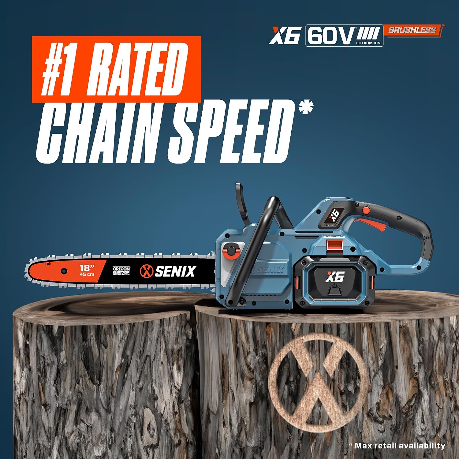 SENIX Chainsaw|60V 18' Battery Chainsaw|Brushless Electric Chainsaws|Cordless Chain Saw with 4Ah Battery & Charger|Garden Tool for Trees, Pruning, Branch Trimming, Best Gifts for Man, CSX6-M1
