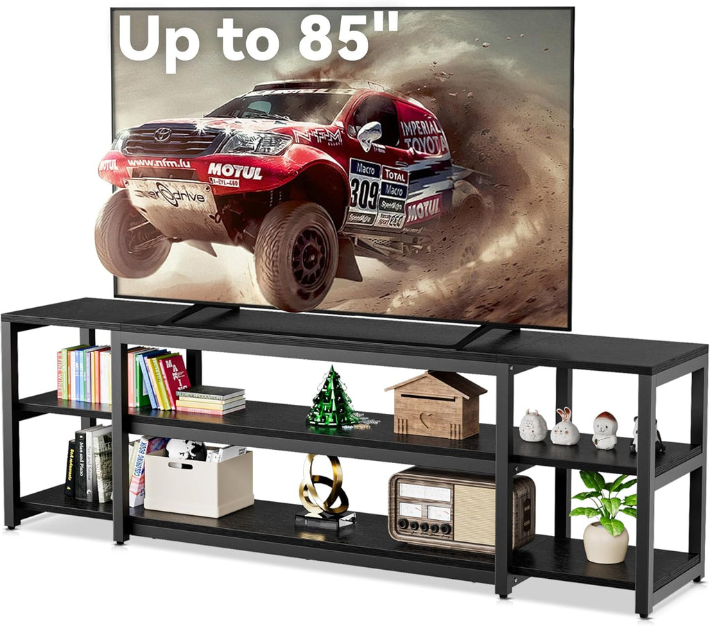 Aquzee 85 inch TV Stand, Entertainment Center for 70 75 80 85' TV, 75.2' Wide Wood Television Console Table for Living Room Bedroom Gaming Room, Black