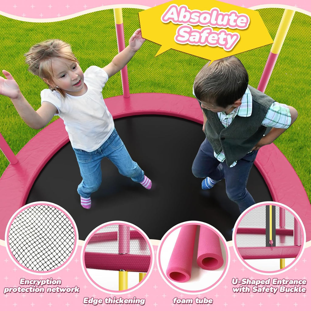 6FT Indoor Trampoline for Kids Ages 1-8, 72' Mini Toddler Indoor & Outdoor Trampoline with Safety Enclosure Net, Basketball Hoop & Dart Board, Birthday Gifts for Boys & Girls, Baby Toddler