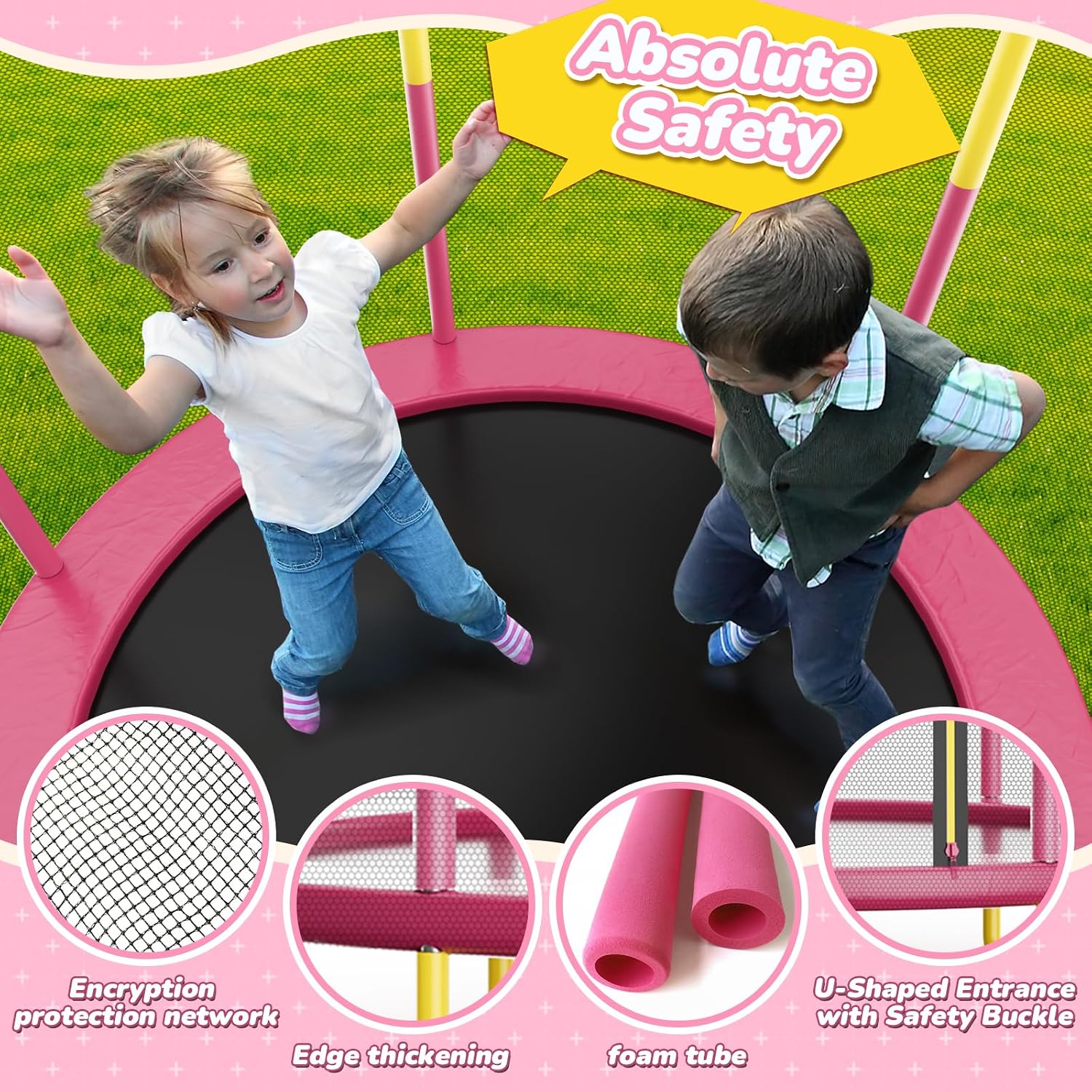 6FT Indoor Trampoline for Kids Ages 1-8, 72' Mini Toddler Indoor & Outdoor Trampoline with Safety Enclosure Net, Basketball Hoop & Dart Board, Birthday Gifts for Boys & Girls, Baby Toddler