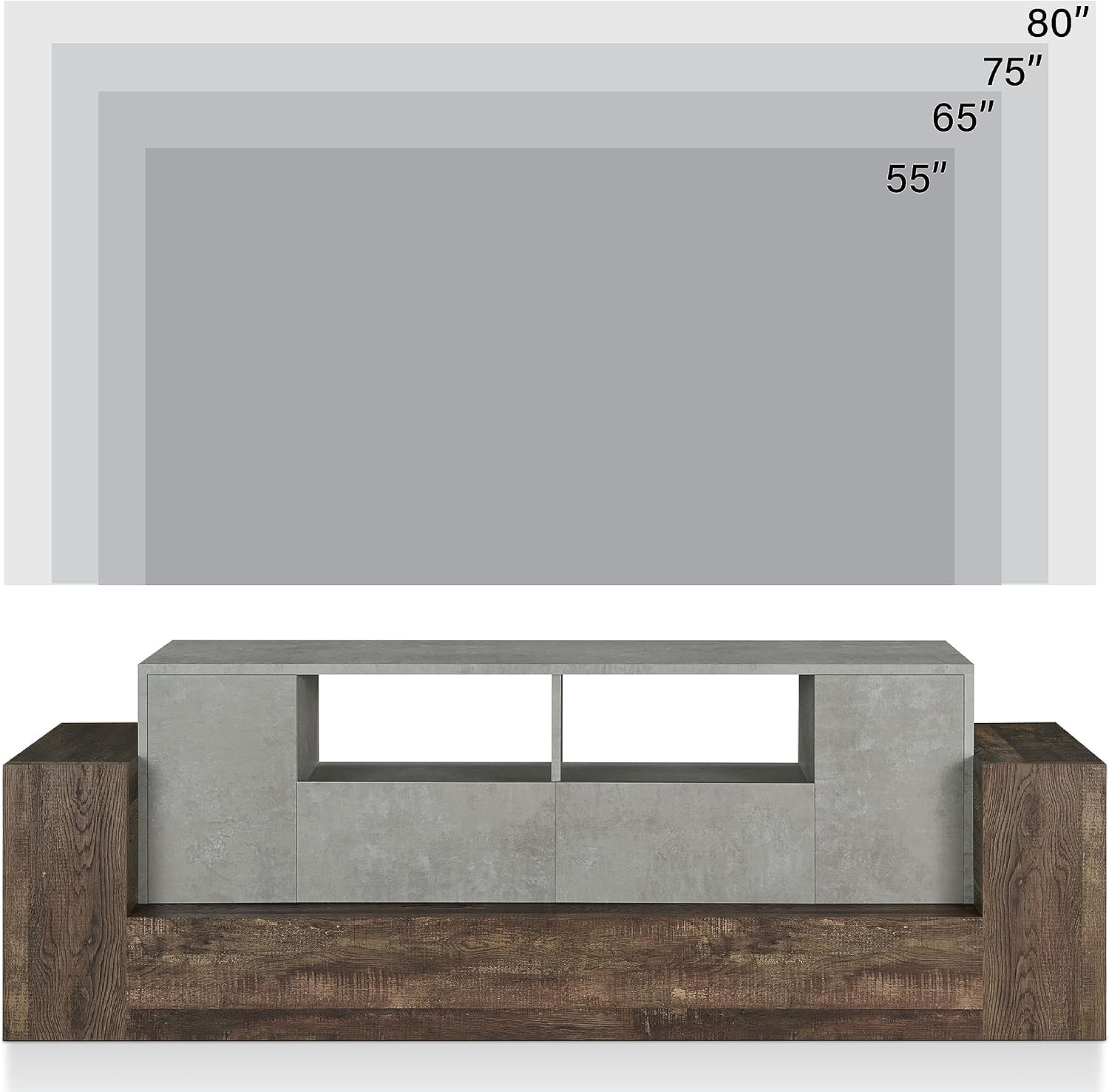 HOMES: Inside + Out Chauncy Contemporary 2 Open Shelves TV Stand with 2 Drawers On Metal Glides, Media Center, for Family Room, Entertainment Room, Entertaining, Movie Night, 71-inch, Gray Concrete