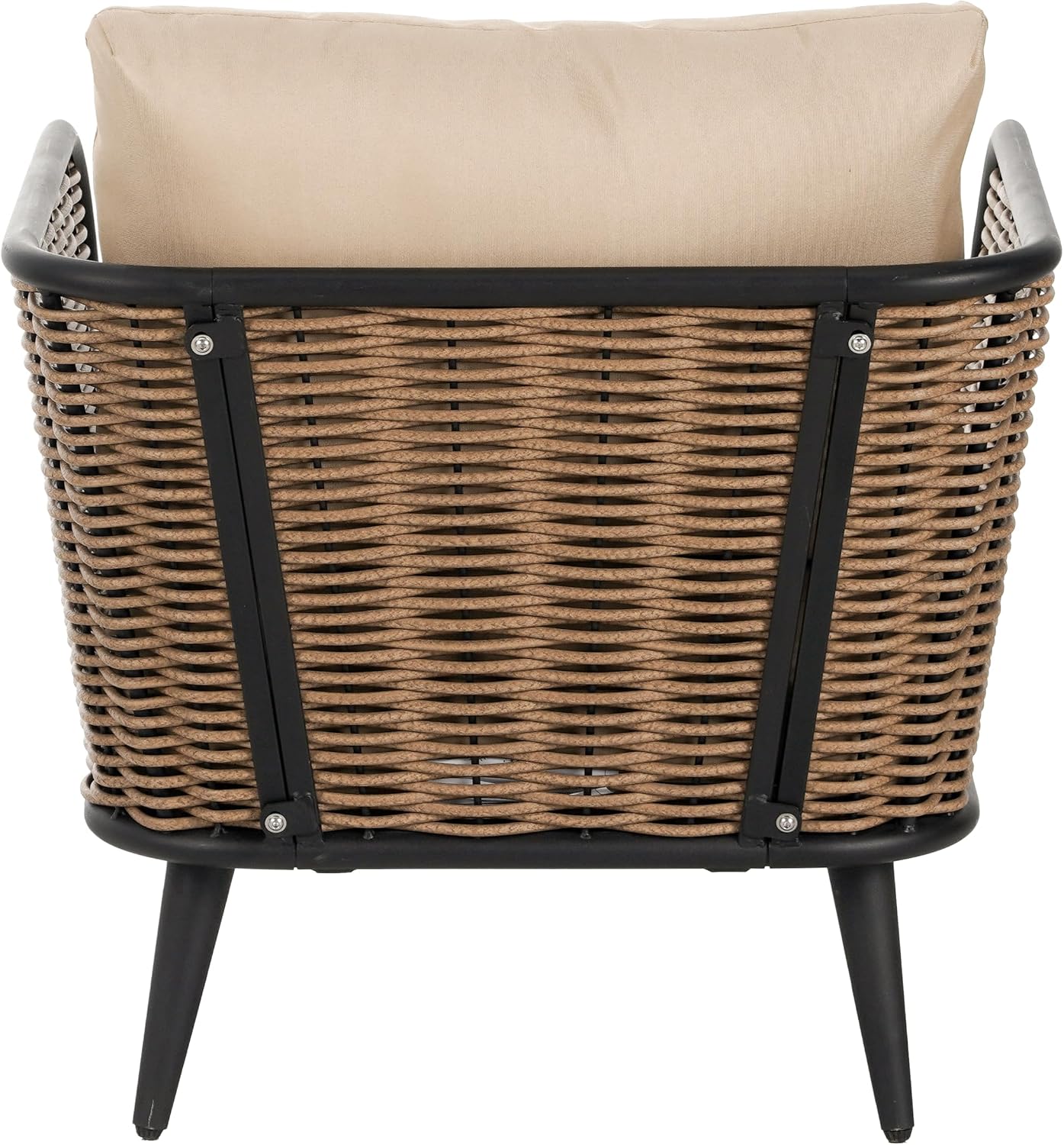 Christopher Knight Home Xayah Patio Wicker Accent Chair Set of 2, Outdoor Lounge Chair with Water-Resistant Cushion, Woven Faux Rattan Backrest & Armrest, Sturdy Metal Frame Armchair, Brown + Khaki