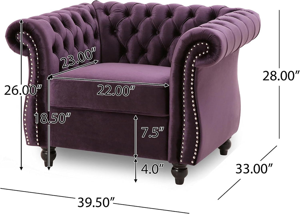 Great Deal Furniture Leila Chesterfield Velvet Club Chair, BlackBerry