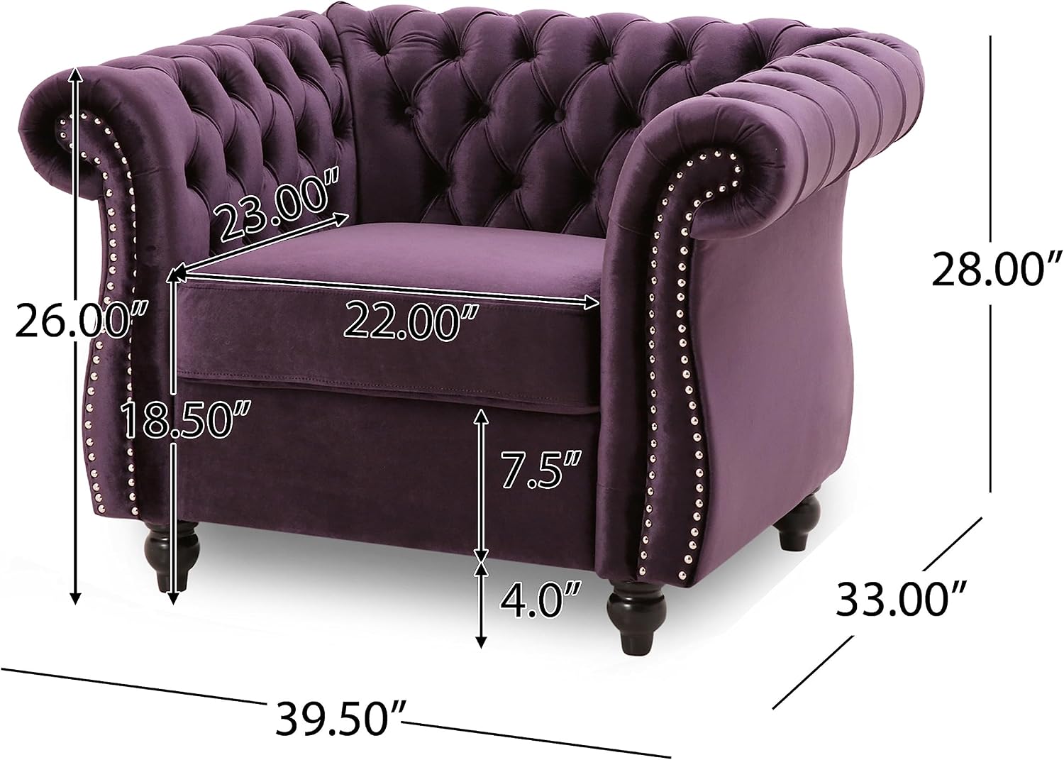 Great Deal Furniture Leila Chesterfield Velvet Club Chair, BlackBerry