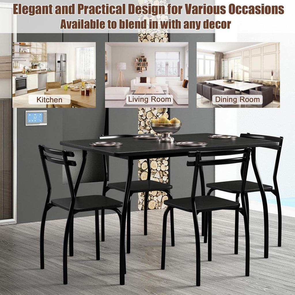 COSTWAY 5-Piece Dining Set Table and 4 Chairs Home Kitchen Room Breakfast Furniture Black