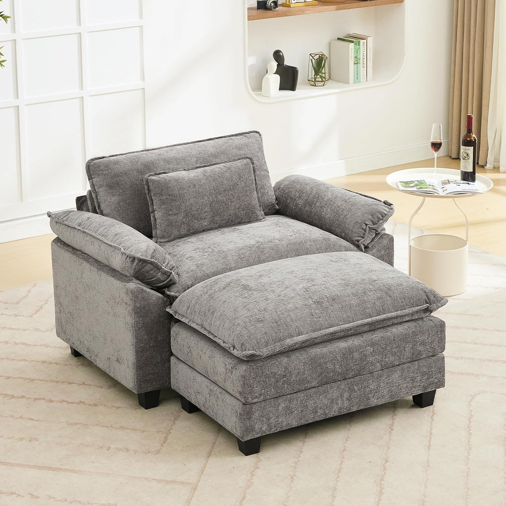 Oprisen 53' Modular Sectional Sofa, Comfy Cloud Couch Sectional Sofa with Ottoman, Chenille Sofa Sleeper Deep Seat Sofa with Throw Pillows for Living Room (Light Gray)