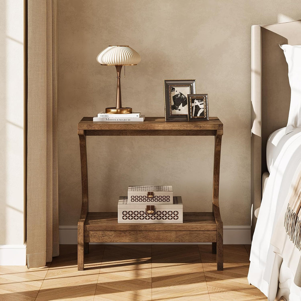 Solid Wood End Table with Storage Shelf, Small Accent Table for Living Room, Bedroom, or Office, Easy Assembly, Compact Side Table for Tight Spaces