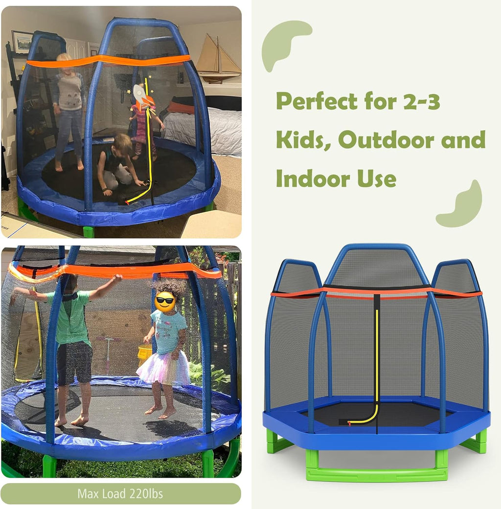Giantex 7 Ft Trampoline for Kids, Heavy Duty Steel Frame Small Mini Toddler Trampoline, Great Gifts for Boys Girls, Outdoor Indoor Kids Trampoline with Net, for Age 3-8