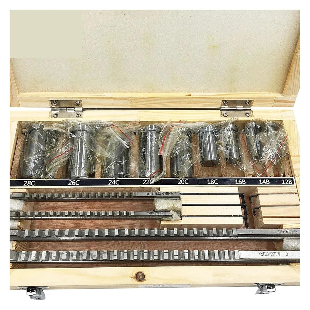 Keyway Broach Kit 18pc HSS Metric Keyway Broach Cuttering B C Push Type 4mm 5mm 6mm 8mm + 9pc Bushing Sleeve + 5pc Shim Cutting Tool Metalworking