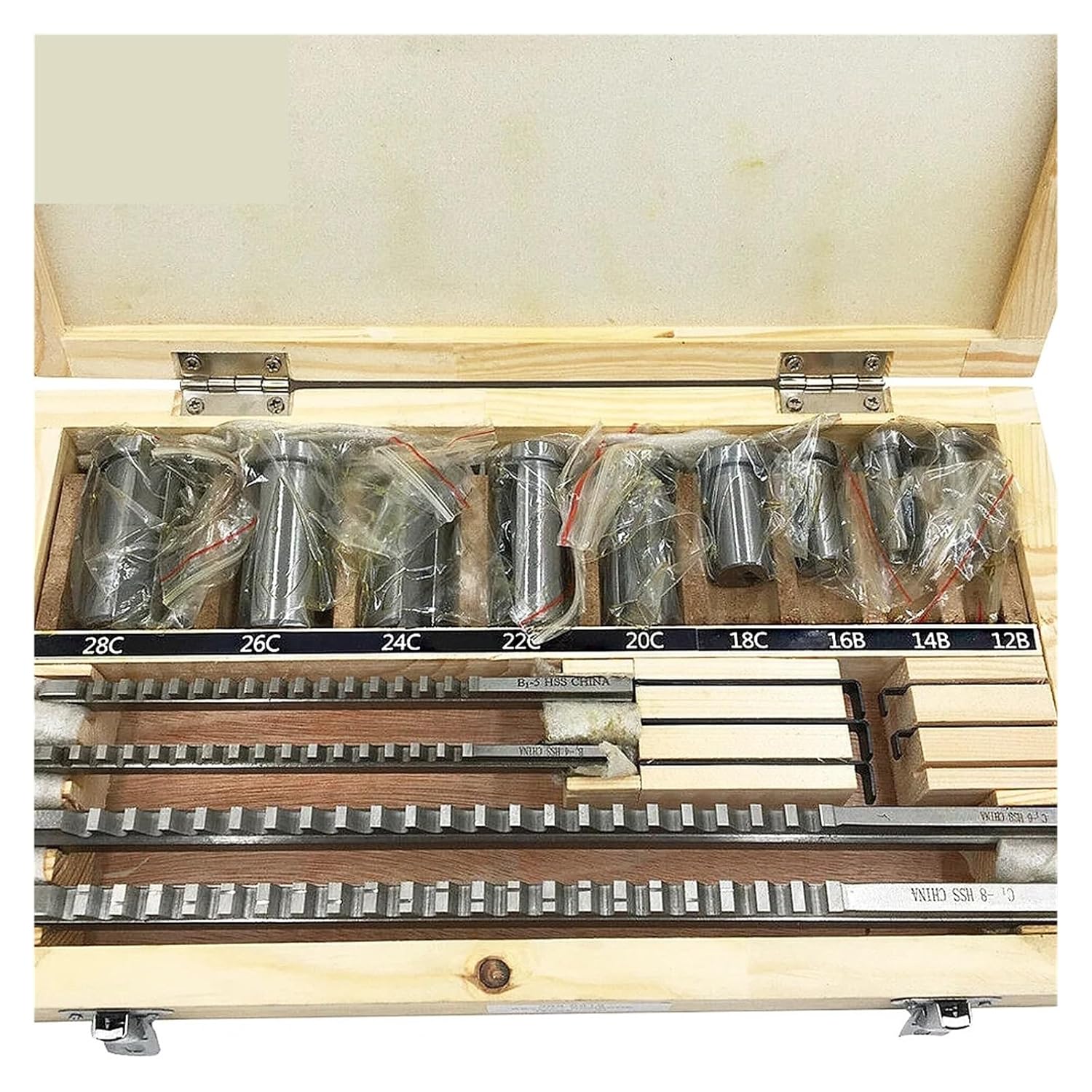 Keyway Broach Kit 18pc HSS Metric Keyway Broach Cuttering B C Push Type 4mm 5mm 6mm 8mm + 9pc Bushing Sleeve + 5pc Shim Cutting Tool Metalworking