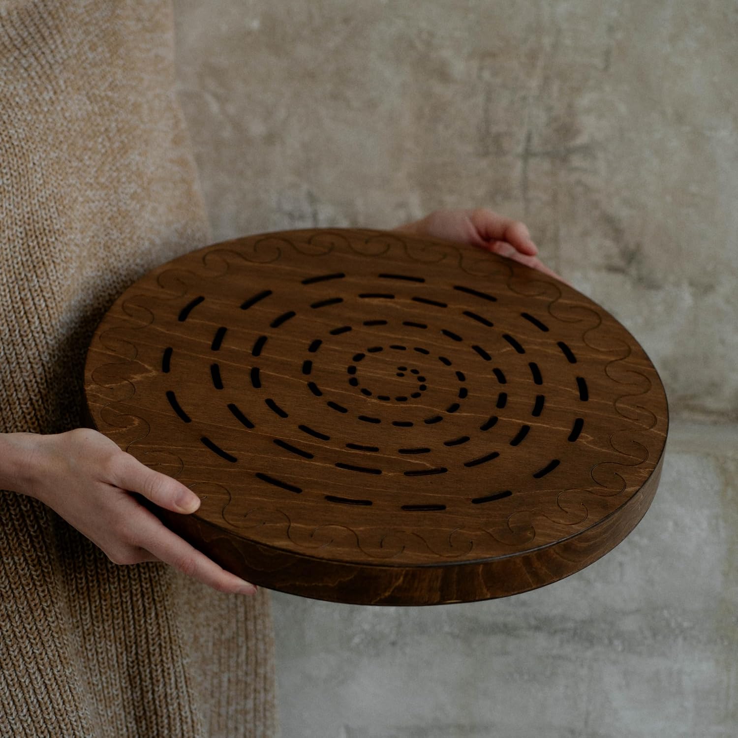 Water-Fall Disc — Wooden Ocean Drum, Swirl, 16' (40 cm) | Long Water Ambience for Sound Bath, Meditation & Yoga | No Bag