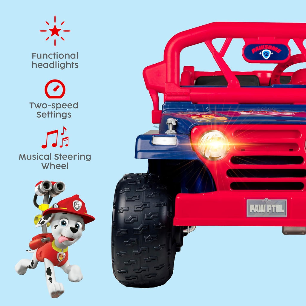 Paw Patrol 12V Kids Electric Ride-On Car, 2-Seater with Music, Sounds, Durable Wheels, Dual Seat Belts, Forward & Reverse Drive