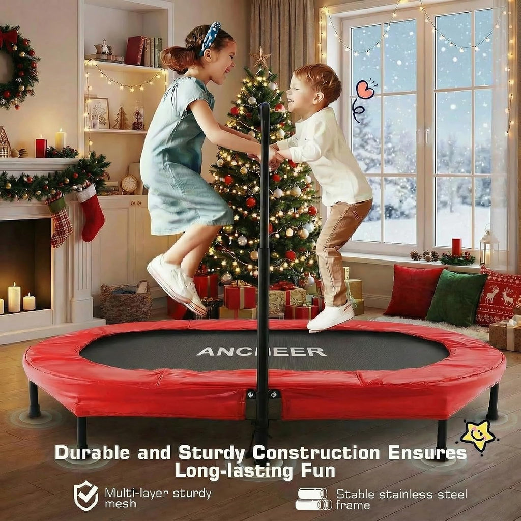 Trampoline for Kids, Toddler Trampoline Indoor Sports and Outdoor Games 56' Kids Rebounder 220LBS Capacity with Adjustable Safety Handrail Foldable Jumper for Boy Girls ASTM Certified