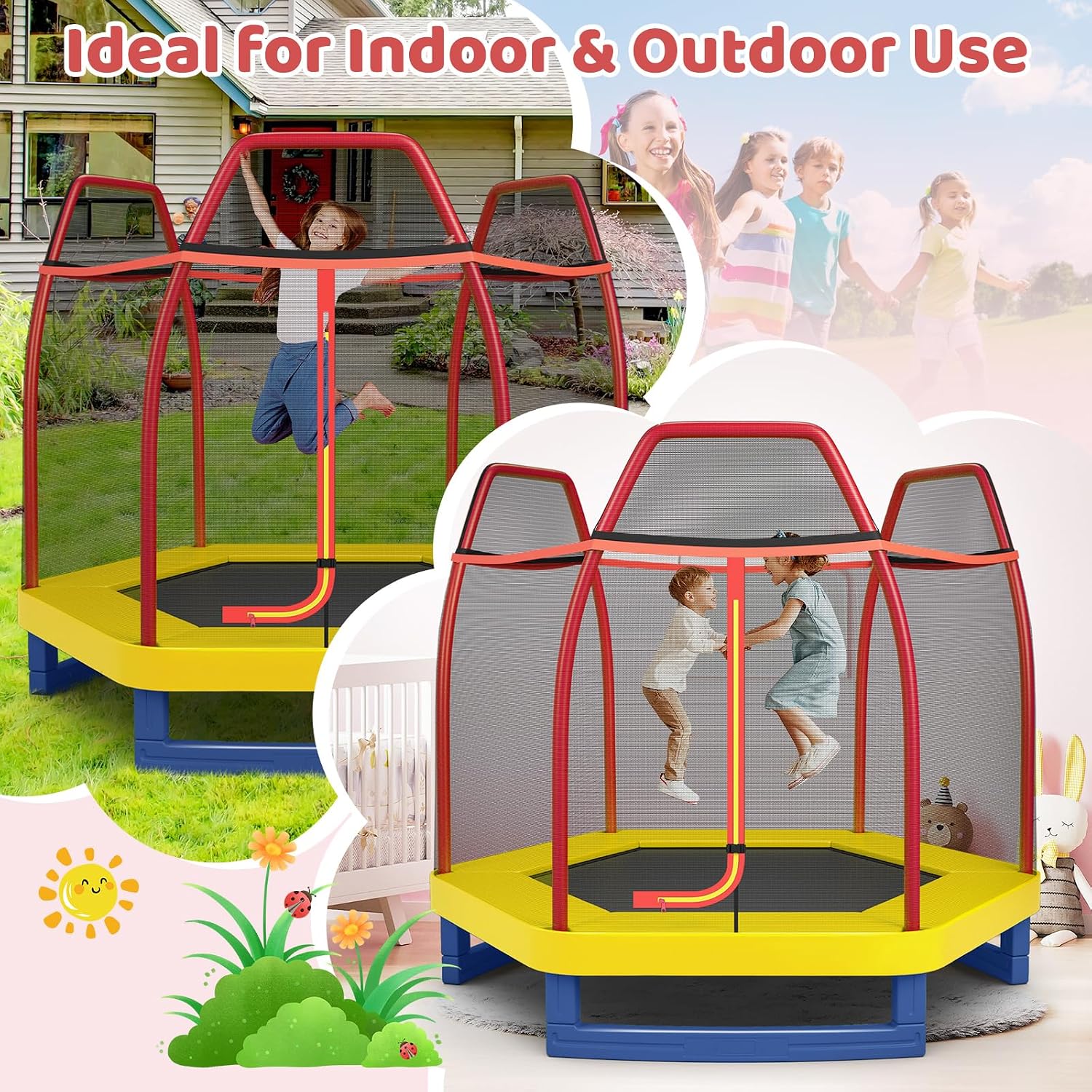 Giantex 7 Ft Trampoline for Kids, Heavy Duty Steel Frame Small Mini Toddler Trampoline, Great Gifts for Boys Girls, Outdoor Indoor Kids Trampoline with Net, for Age 3-8