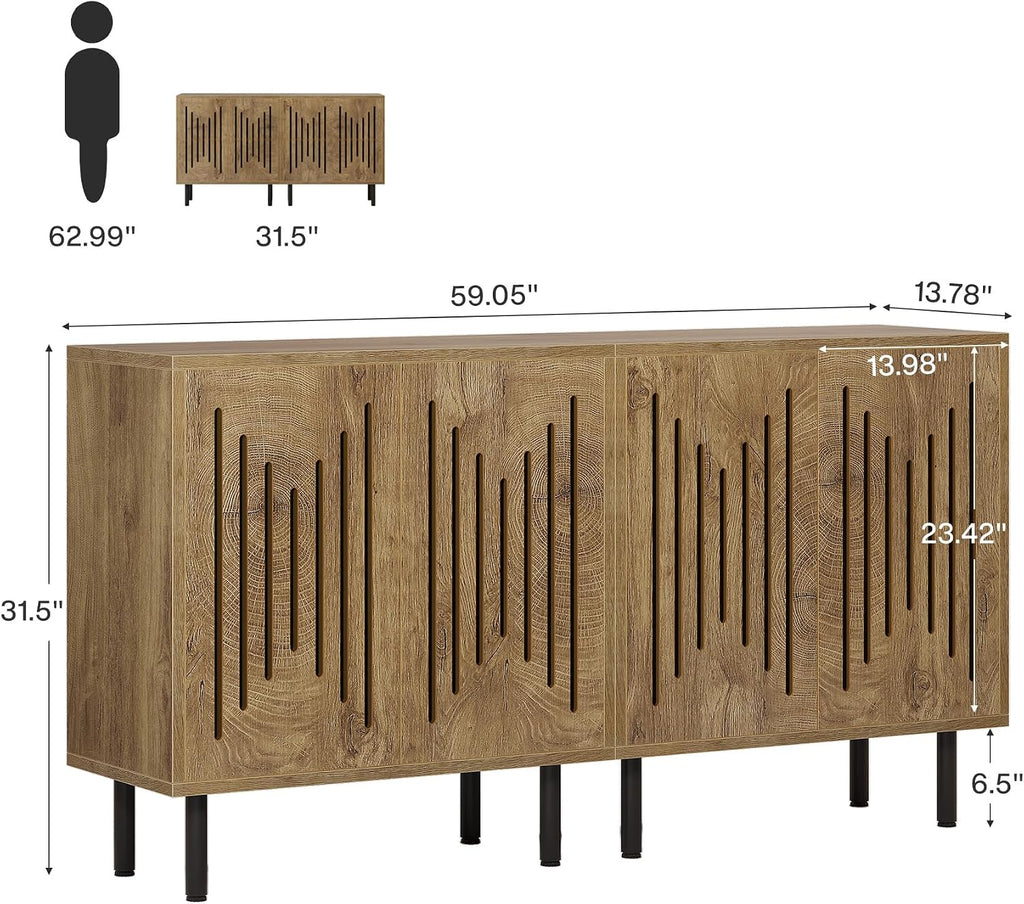 Tribesigns Set of 2 Sideboard Buffet with Storage, 59' Buffet Sideboard Cabinet with Adjustable Shelves, Accent Storage Cabinet for Living Room, Natural