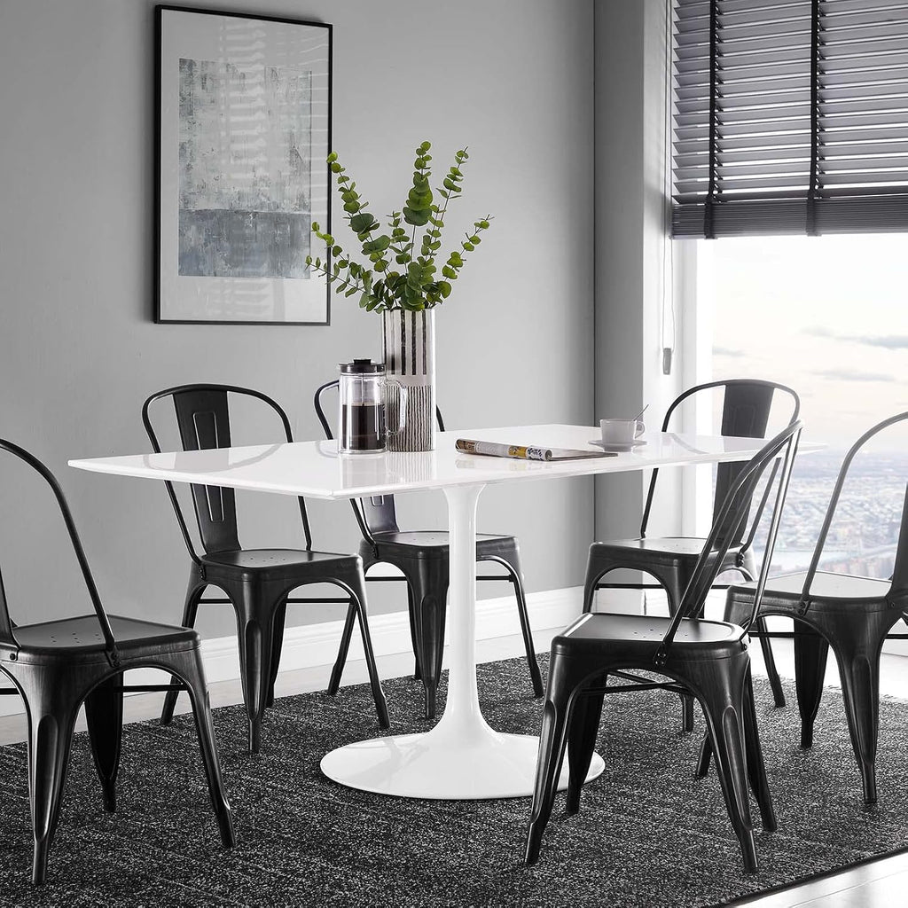 Modway Lippa 60' Mid-Century Modern Dining Table with Rectangle Top and Pedestal Base in White