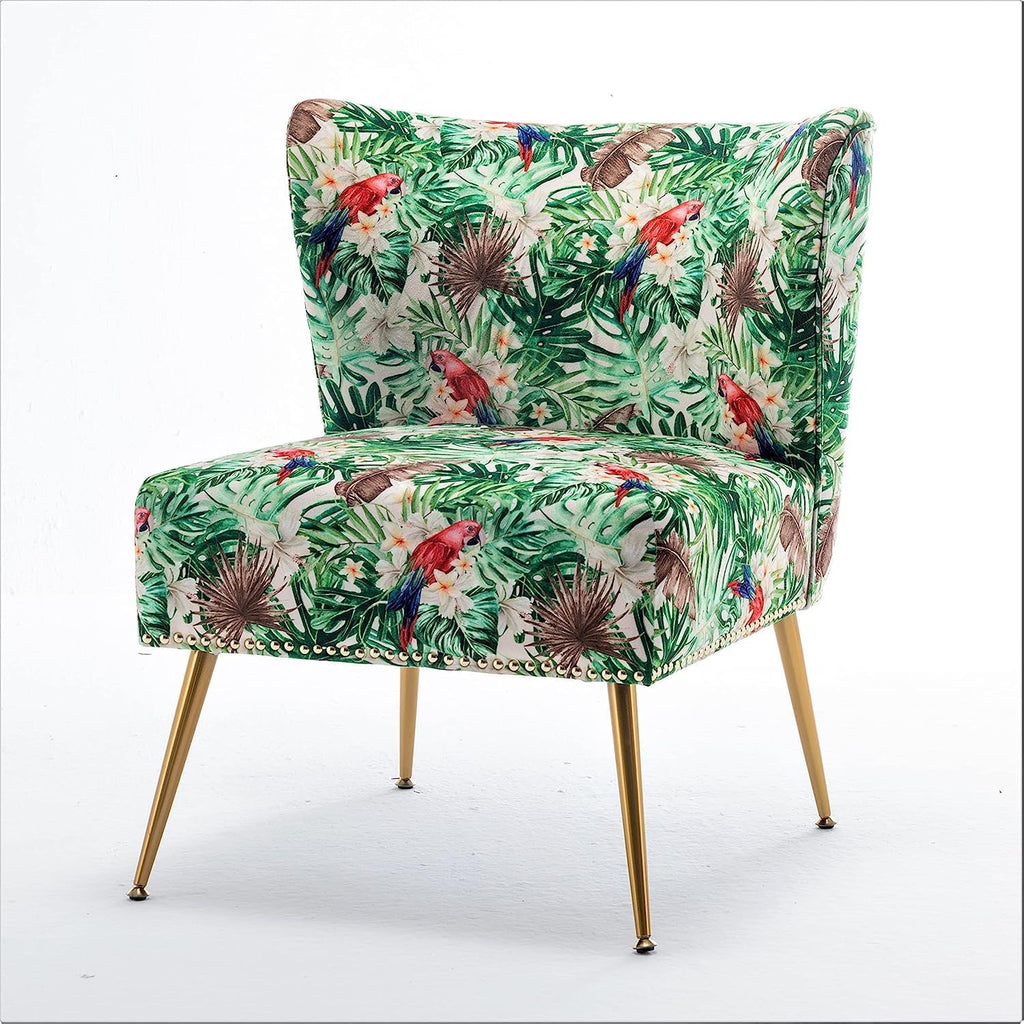 Container Furniture Direct Thia Armless Accent Chair for Living Room, Elegant Seat with Nailhead Trim, Gold Metal Legs and Comfortable Curved Back, 28' D x 25' W x 29.5' H, 06 Floral Print