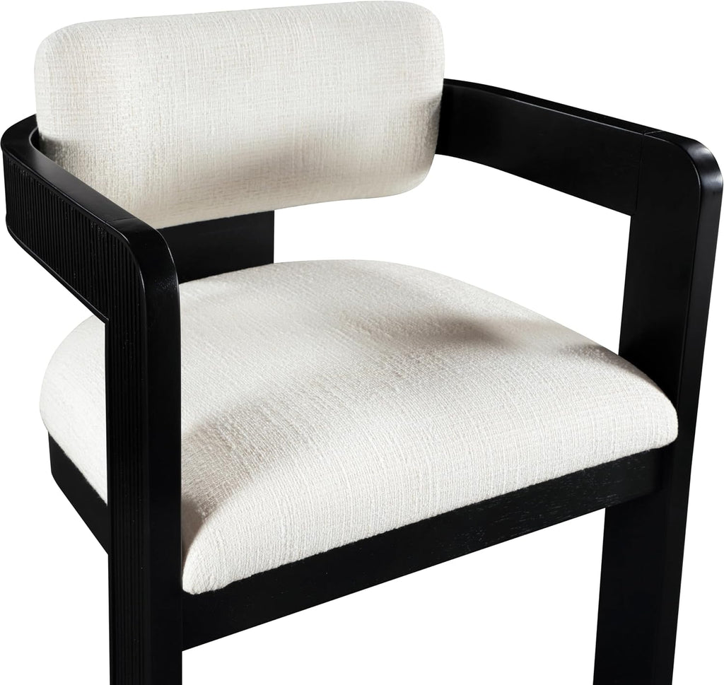 Meridian Furniture Sacha Collection Art Deco Dining Chair, Solid Fluted Wood, 22.5' W x 22' D x 31' H, Set of 2 (Cream, Black Finish, Linen Textured Fabric)
