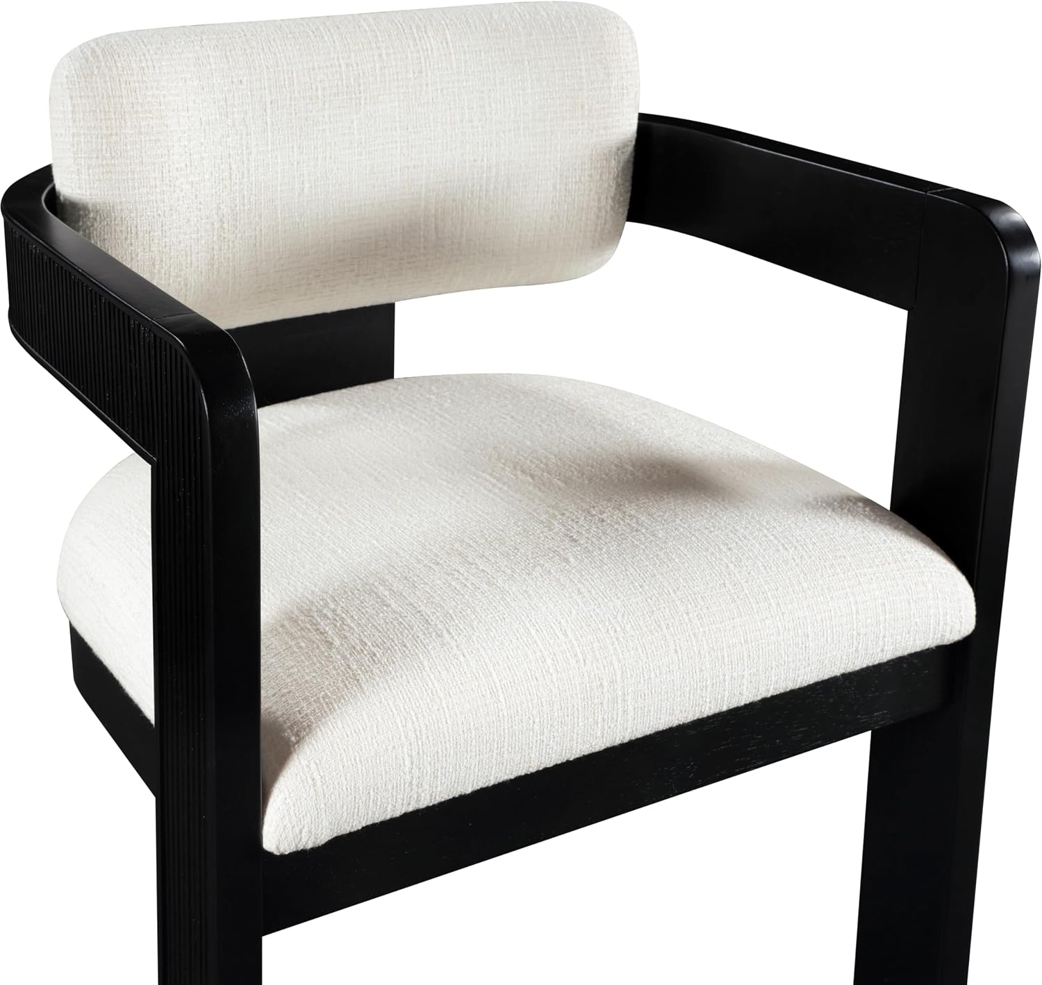Meridian Furniture Sacha Collection Art Deco Dining Chair, Solid Fluted Wood, 22.5' W x 22' D x 31' H, Set of 2 (Cream, Black Finish, Linen Textured Fabric)
