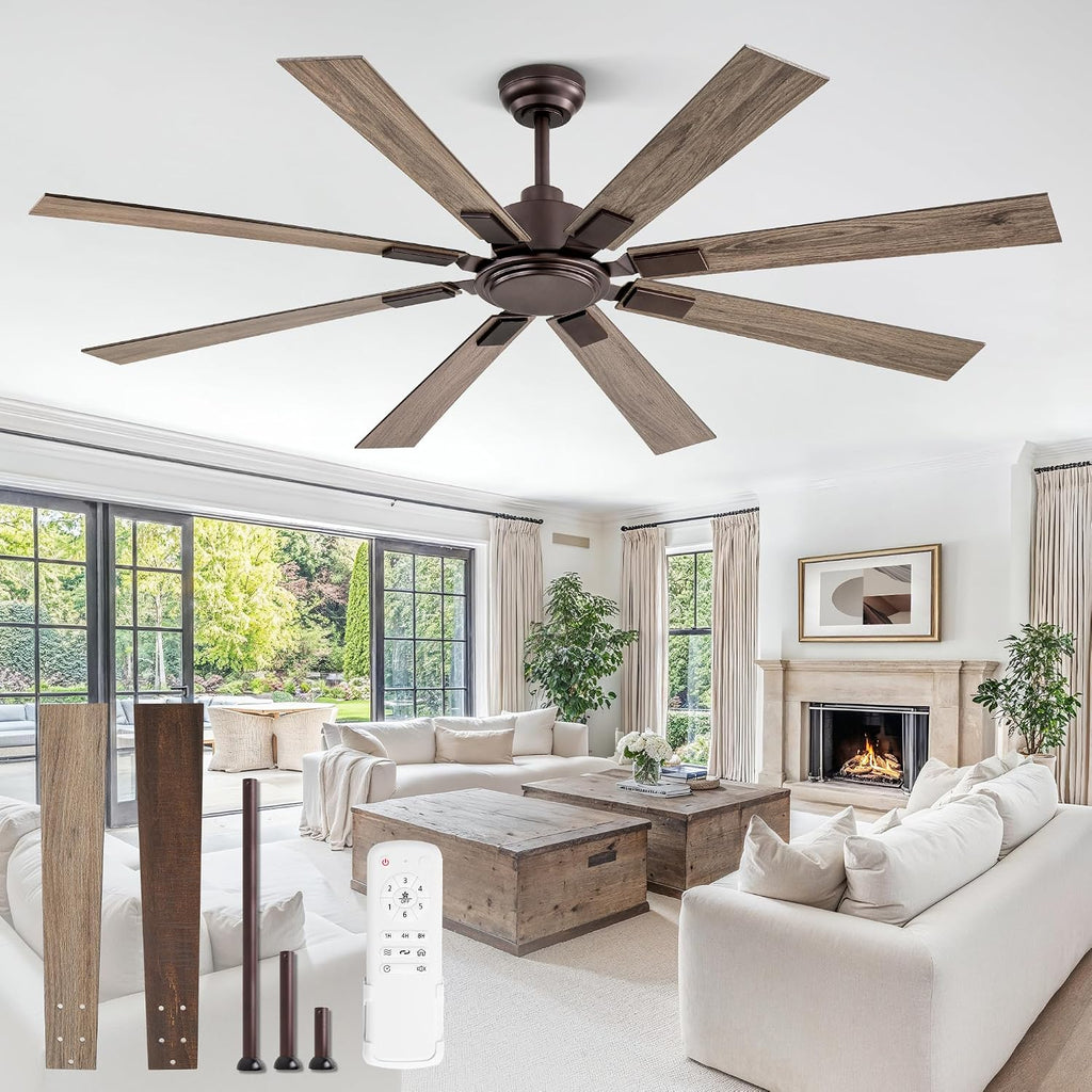 ZMISHIBO 65 Inch Oil Rubbed Bronze Ceiling Fans No Light with Remote, Indoor/Outdoor Farmhouse Ceiling Fan Without Light for Living Room Patio, 6 Speed Reversible Quiet DC Motor, Dual Finish Blades
