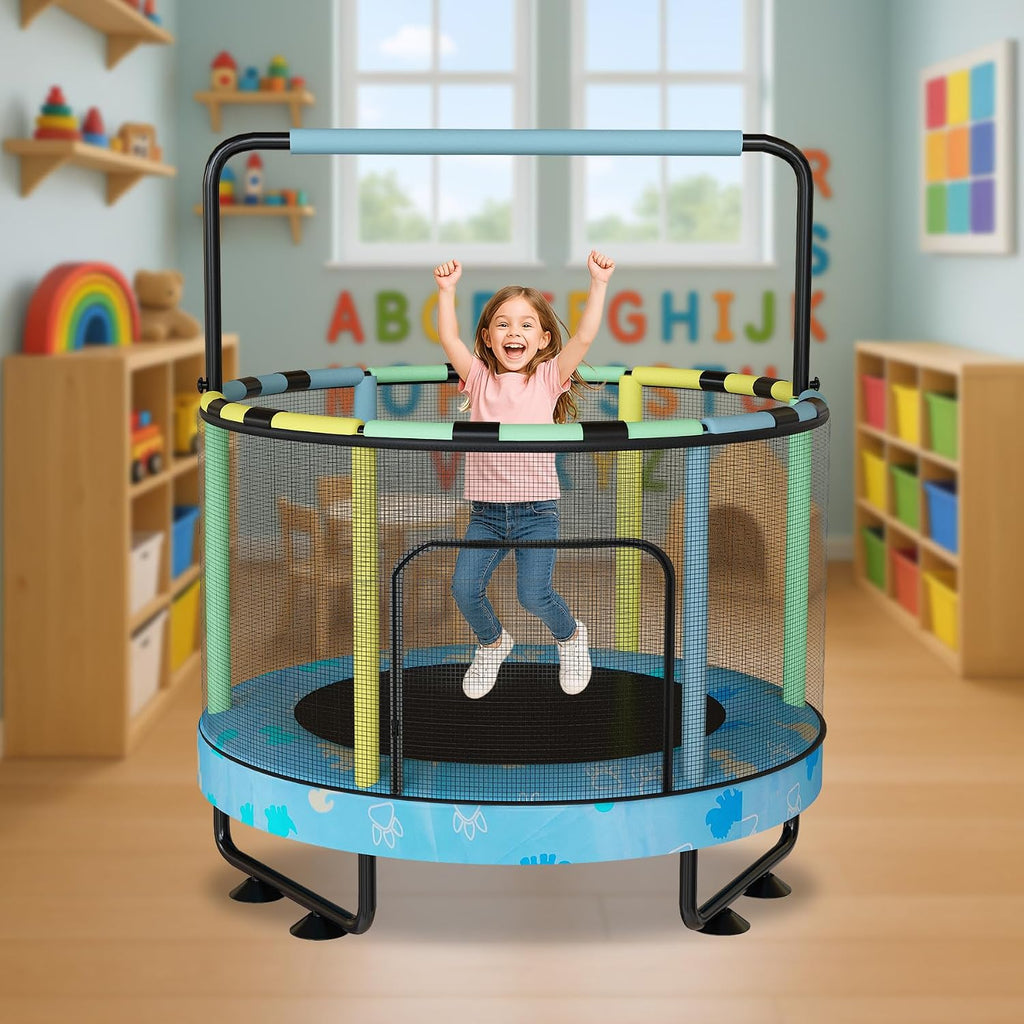 Lamerge Kids Trampoline, Toddler Bouncing Trampoline with Safety Enclosure Net, ASTM-Approved, 500lbs Capacity, Ages 1-8, Adjustable Handrail, 7-in-1, 60'