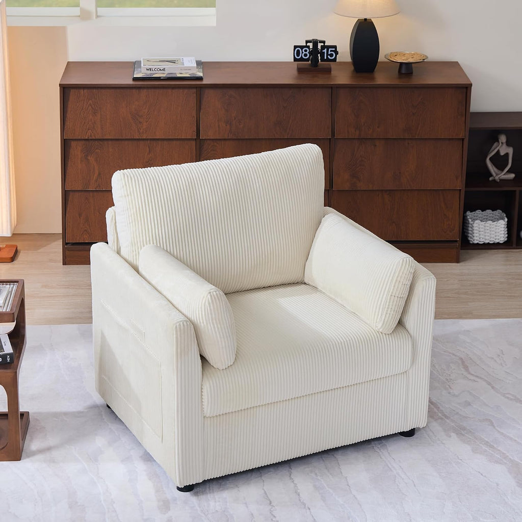 Mofolit Accent Chair Set of 2 Living Room Chairs in Corduroy Fabric,Reading Chair Sofa couches for Apartment Bedroom and Small Spaces. (Beige, 2 Chairs)