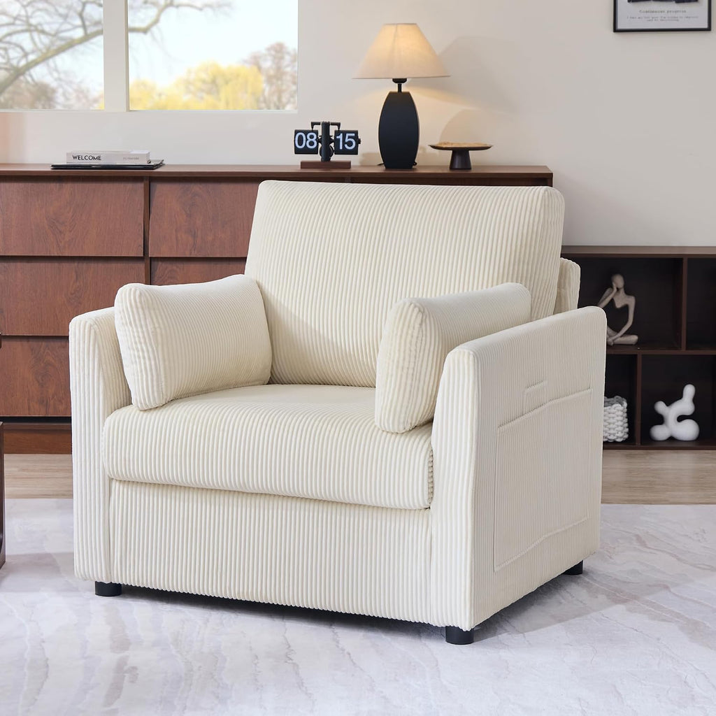 Mofolit Accent Chair Set of 2 Living Room Chairs in Corduroy Fabric,Reading Chair Sofa couches for Apartment Bedroom and Small Spaces. (Beige, 2 Chairs)