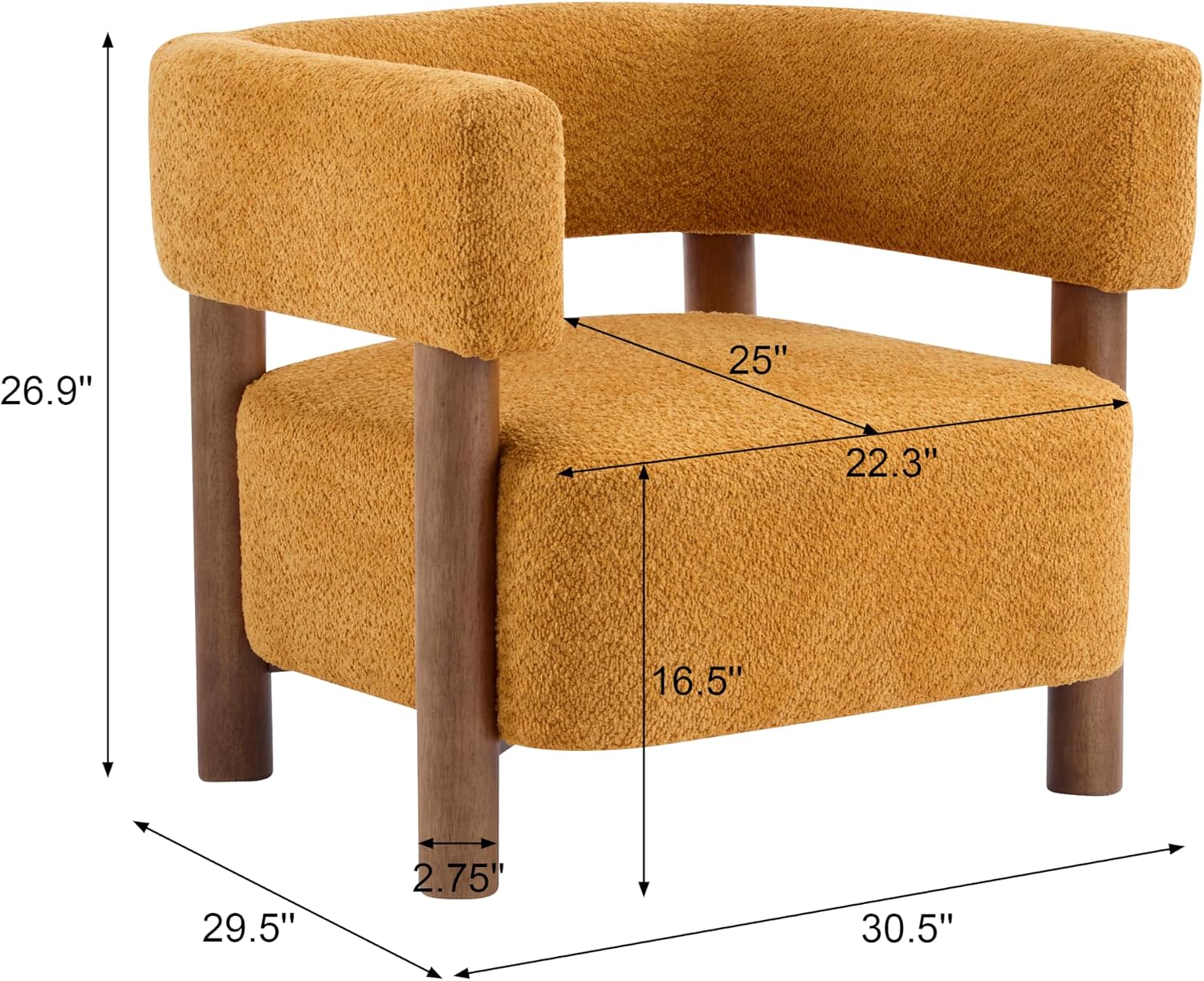 Christopher Knight Home Carly Low Profile Accent Chair, Round Backrest Side Chair, Living Room Armchair with Boucle Fabric Cushion, Comfy Reading Chair for Bedroom, Wooden Single Lounge Sofa, Yellow
