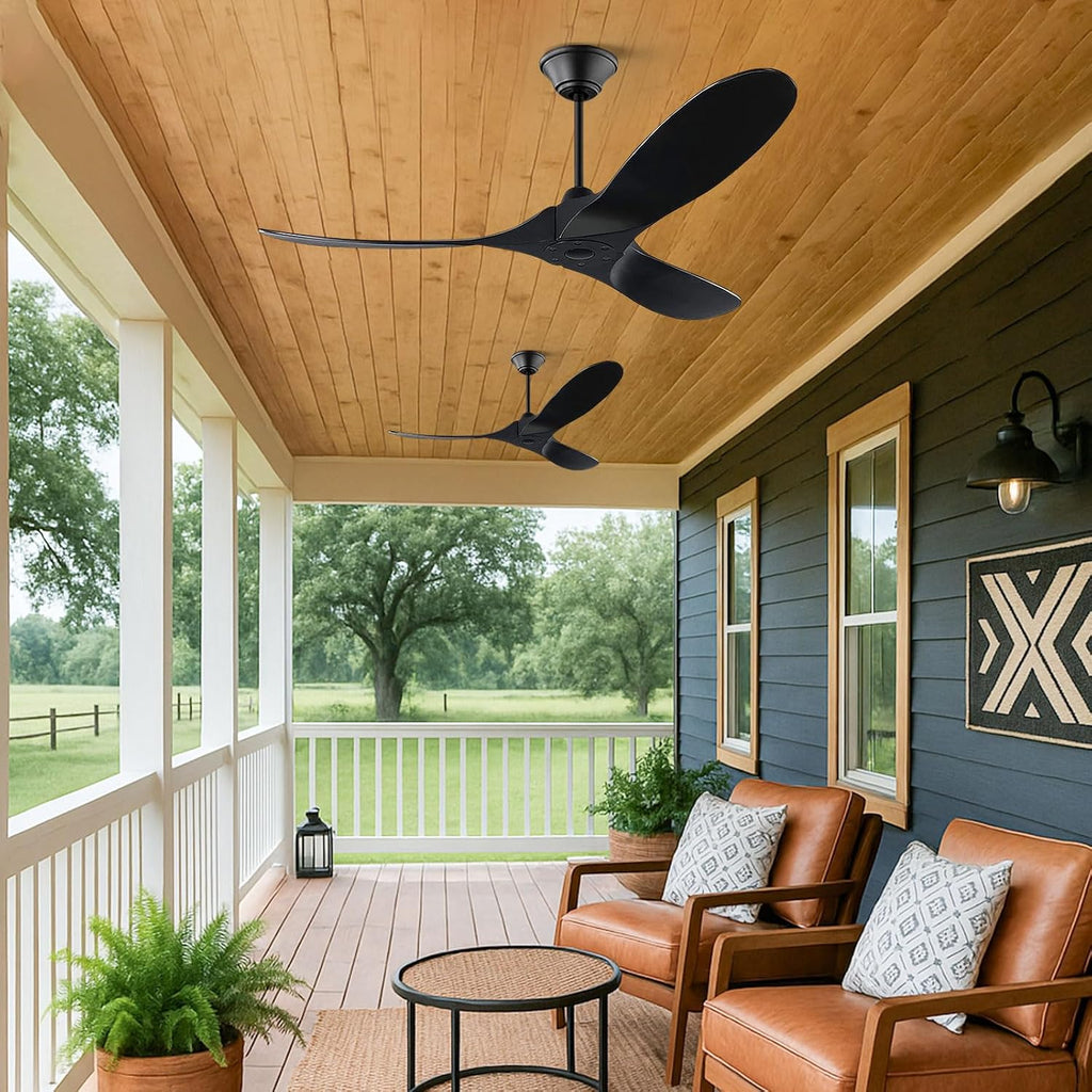 60 inch Black Outdoor Ceiling Fan for Patios without Lights Damp Rated, Large Airflow Smart Ceiling Fan with Alexa/Remote/App Control, Outdoor Wood DC Fan No Light for Commercial Indoor Exterior Porch
