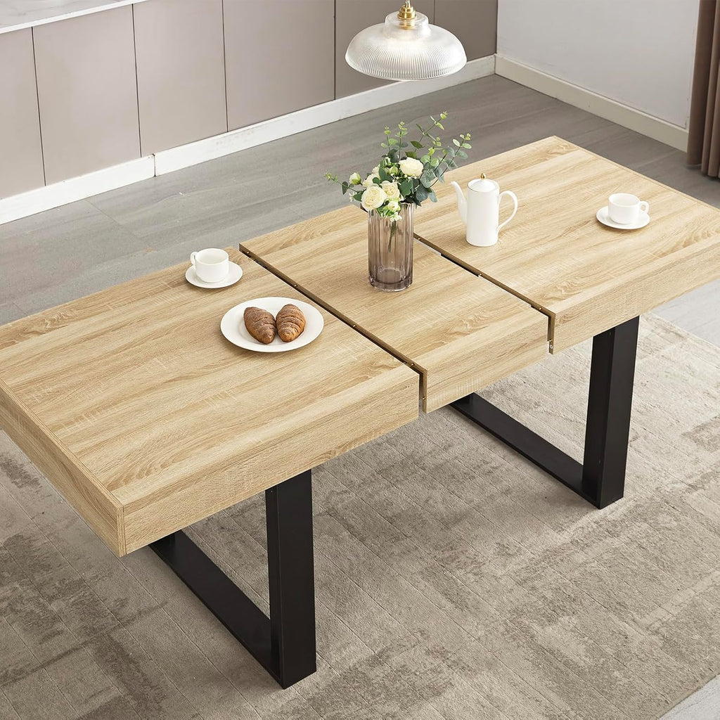 STHOUYN 63'-79' Extendable Dining Room Table Desk for 6 8 10, Modern Rustic Kitchen Expanding Table, Wooden Long Large Expandable Dining Room Conference Table for Kitchens (Natural Oak)