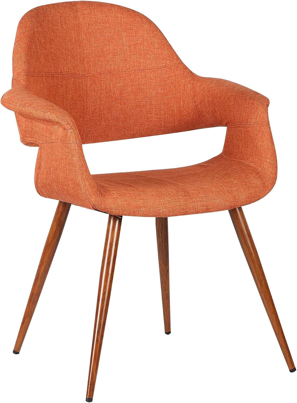 Armen Living Phoebe Mid Century Modern Accent Chair for Dining Table Kitchen Desk Vanity in Orange Fabric and Walnut Wood Finish