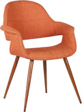 Armen Living Phoebe Mid Century Modern Accent Chair for Dining Table Kitchen Desk Vanity in Orange Fabric and Walnut Wood Finish