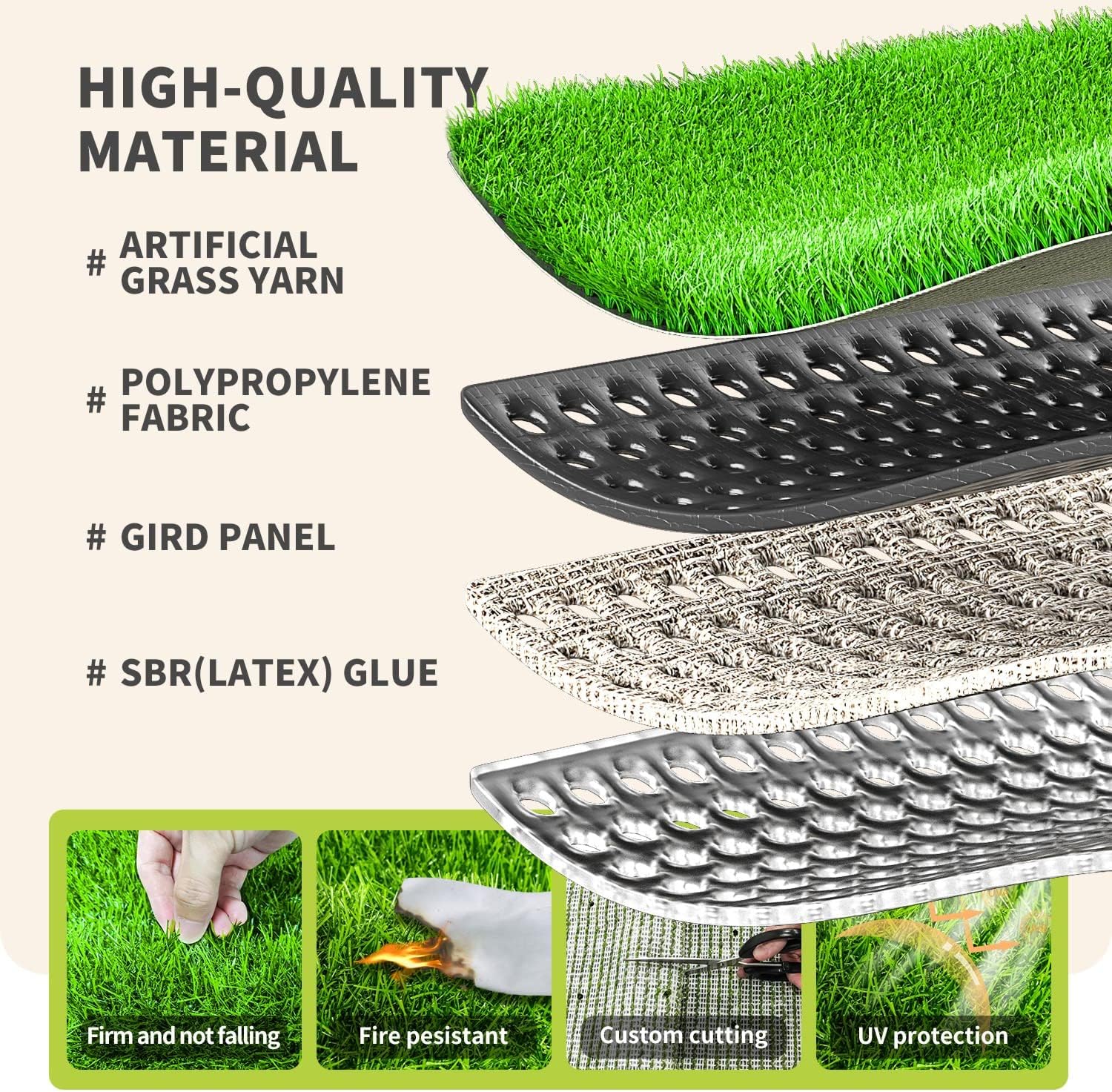 LOOBANI Artificial Grass Rug Indoor Outdoor, Realistic Synthetic Grass with Drainage Holes, Artificial Grass Turf for Balcony Garden Landscape Decoration, 7 Feet x 13 Feet