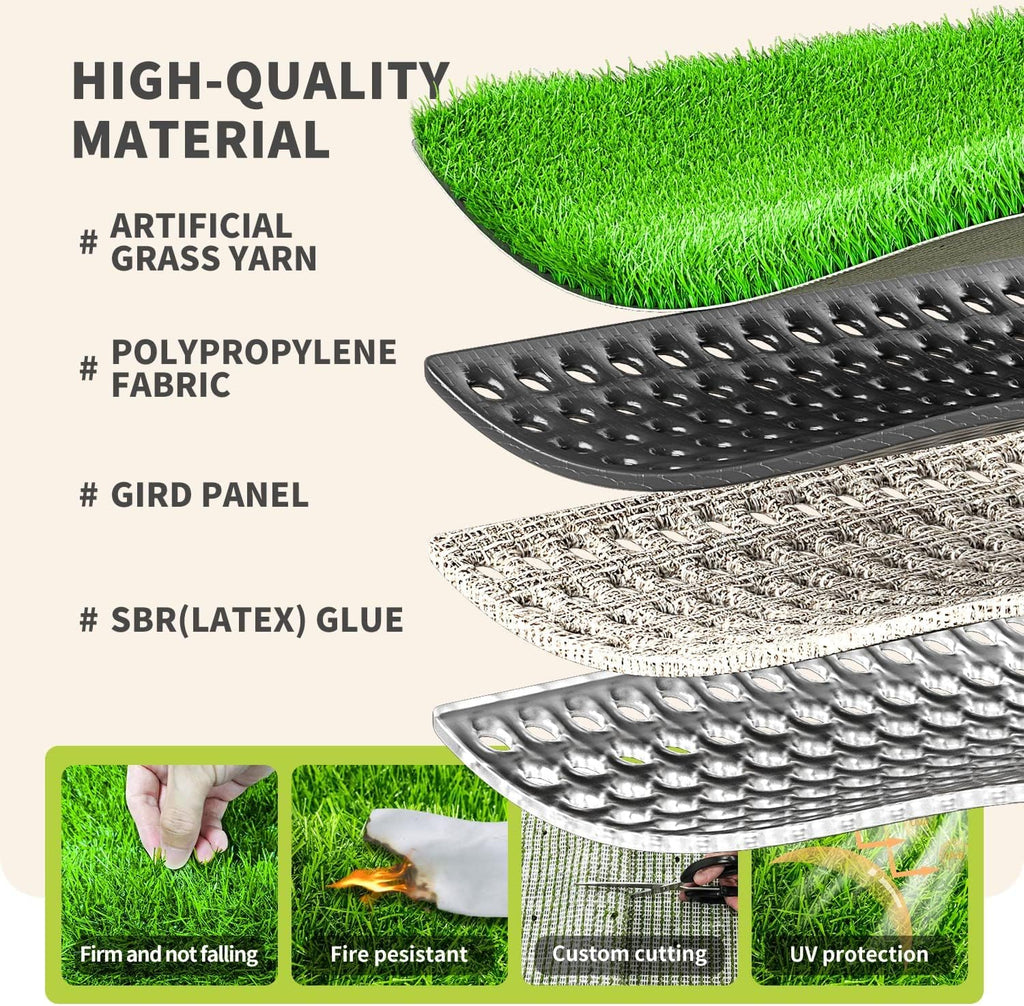 LOOBANI Realistic Artificial Grass Rug Indoor Outdoor, Dog Grass Mat with Drainage Holes and Replacement Artificial Grass Turf, Fake Grass for Garden Lawn Landscape Balcony Decoration, 6Feet x 10Feet