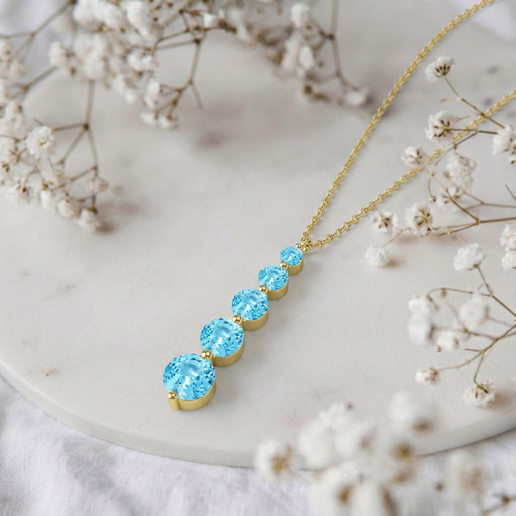 GOODSTONE JEWELS Linear Drop Pendant Necklace for Women in Yellow Gold Plated | Size 16+2 Inch Cable Chain with Lobster Clasp | Natural Birthstone Jewelry Gift for Her