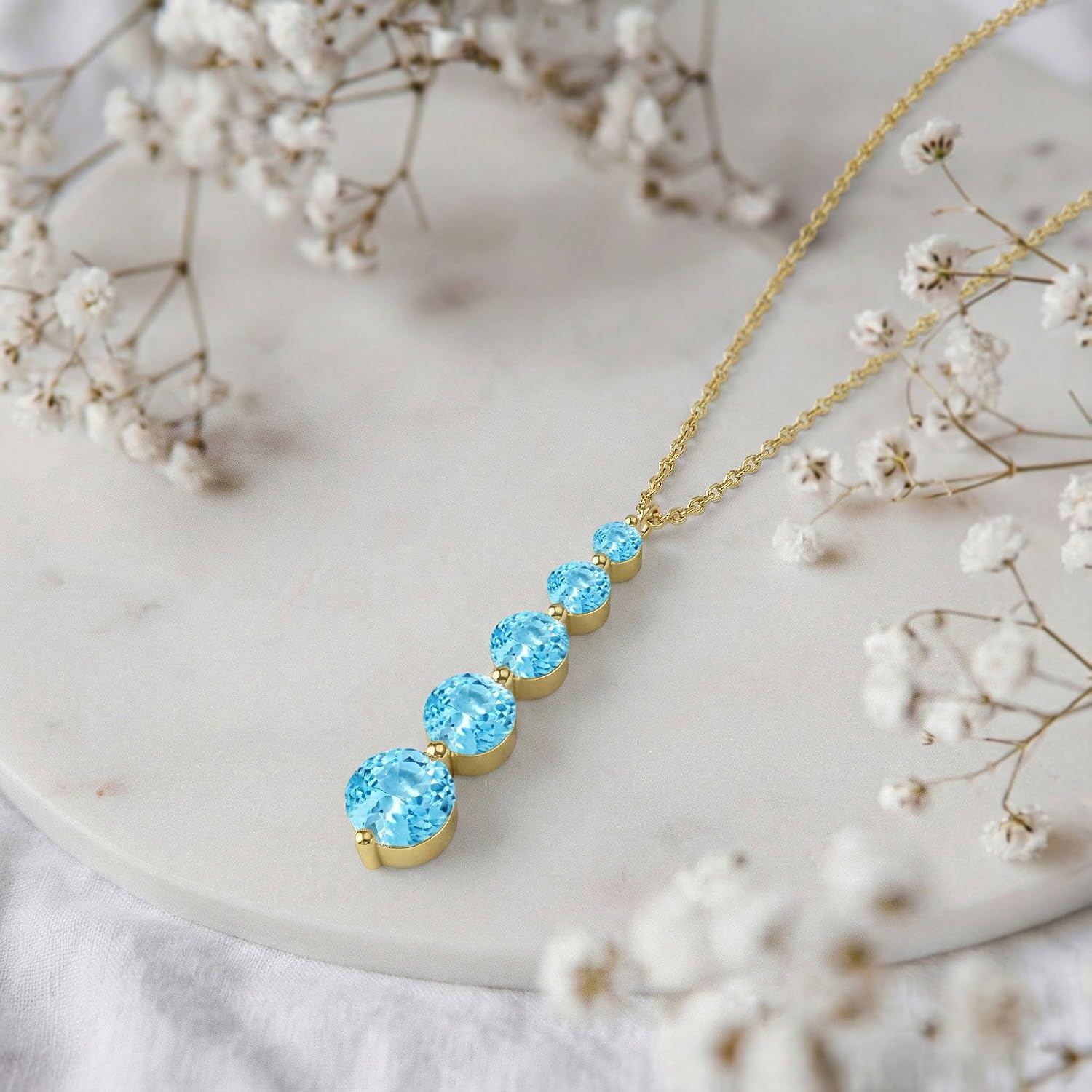GOODSTONE JEWELS Linear Drop Pendant Necklace for Women in Yellow Gold Plated | Size 16+2 Inch Cable Chain with Lobster Clasp | Natural Birthstone Jewelry Gift for Her