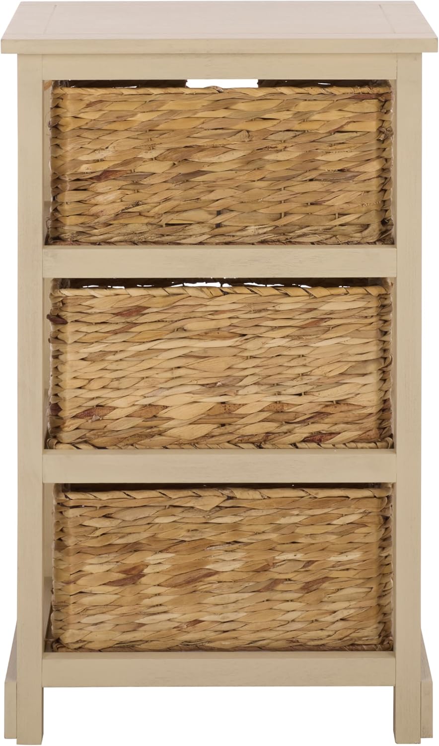 SAFAVIEH Furniture - Halle 3-Basket Side Table - Sand - Solid Wood - Coastal Basket Storage Design - Ideal for Living Room, Entryway, Home Office, 17.5'W x 13.5'D x 29.5'H - Fully Assembled (AMH5738G)