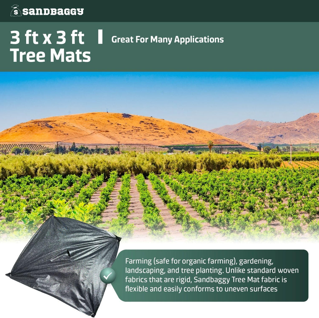 Sandbaggy Tree Mats 3 ft x 3 ft | Fabric Stops Weeds in Its Tracks | UV Protected for Extended Life | for Landscape, Weed Barrier, Ground Cover, Farming, Garden | DOT Approved (Pack of 15,000)
