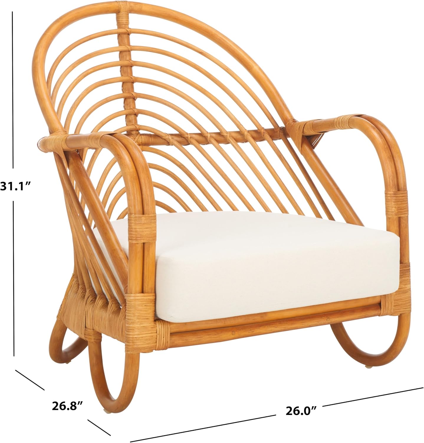 SAFAVIEH Couture Collection Ivybelle Tropical Coastal Natural Rattan/White Linen Cushion Accent Chair (Fully Assembled)