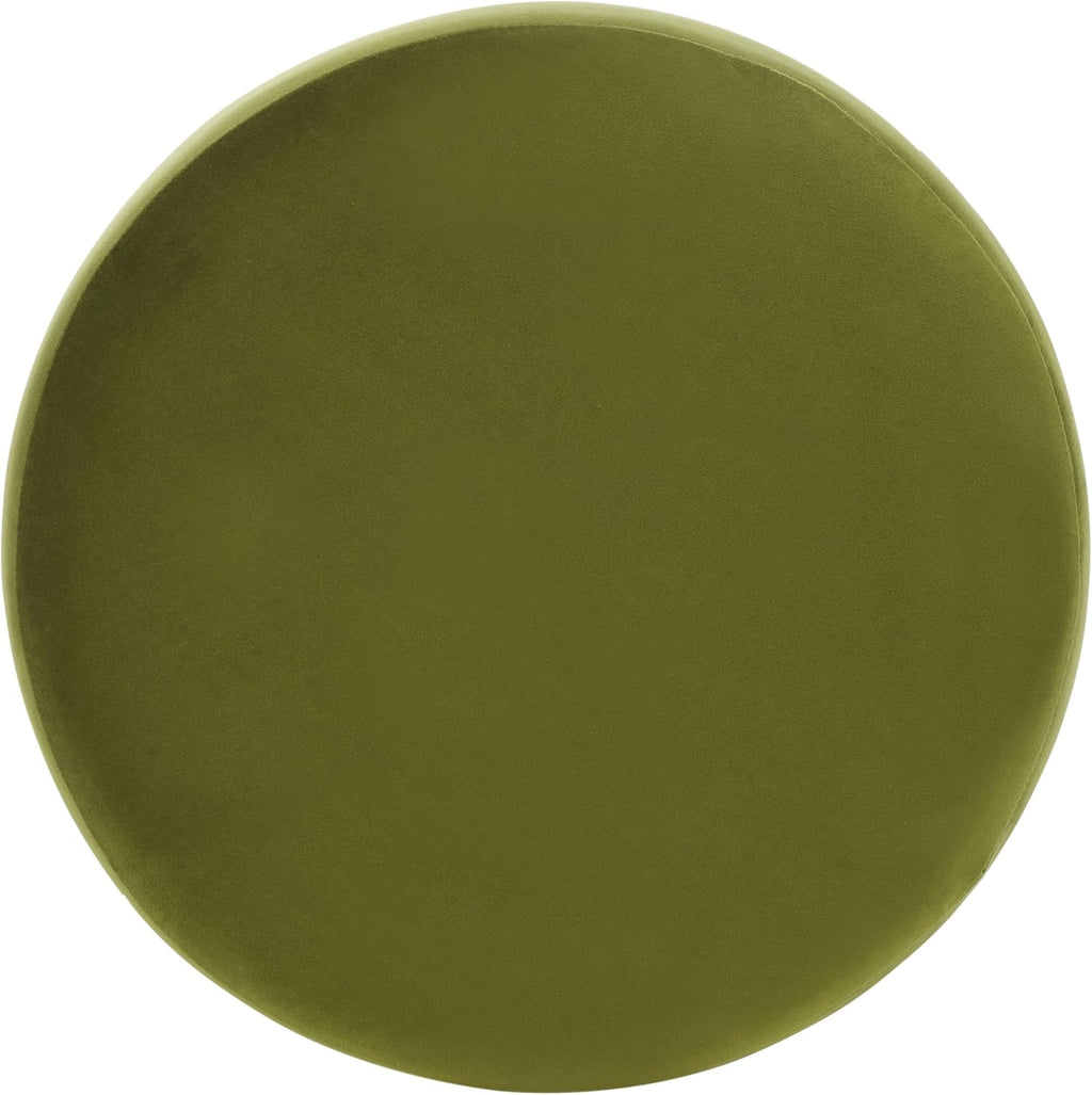 SAFAVIEH Home Collection Mista Olive Green Velvet Round Ottoman Seat Foot Rest